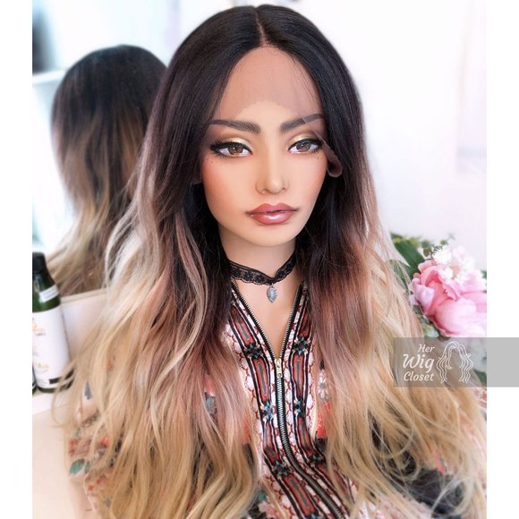 26" Ombre Ash Blonde Long Wig W/ Dark Roots| Chloe - Picture 6 of 9